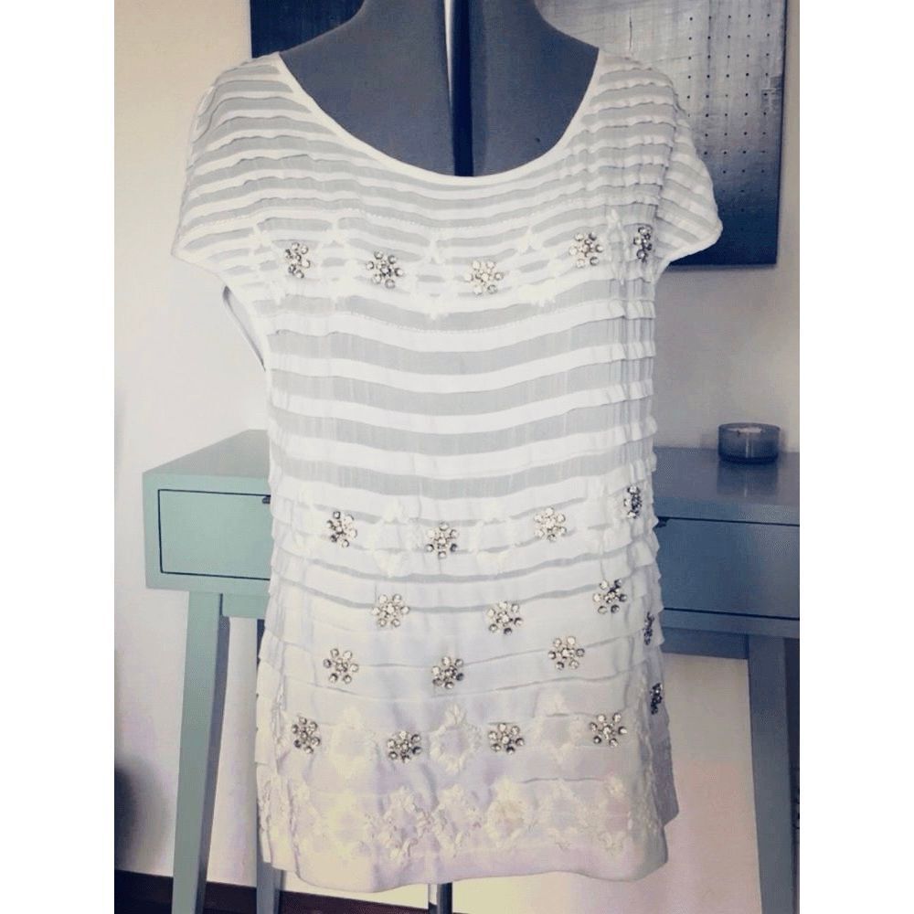Anthropologie Moulinette Soeurs Womens S Calla Lily Rhinestone Pleated White Sho - Picture 5 of 10